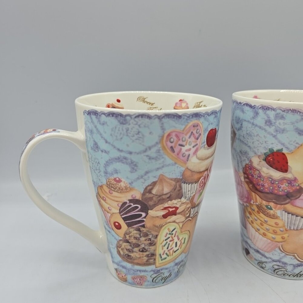 Cardew Designs Bone China Coffee Mugs Cups Cupcakes & Cookies TGUY 12 Oz SetOf2 - Picture 6 of 8
